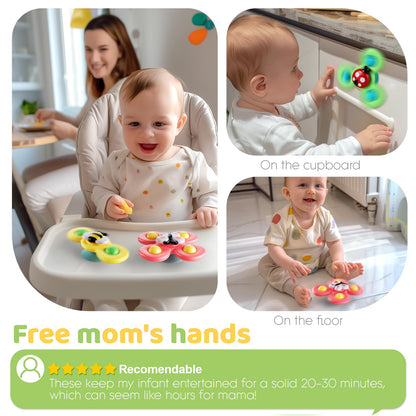 ALASOU 6 PCS Suction Cup Rotating Toys(3 Farm+3 Unicorn) for Infant and Toddlers