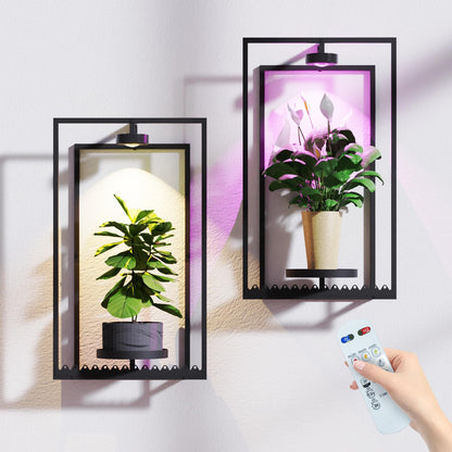 Starxing Wall Plant Shelf with Grow Lights, Remote Control Indoor Plant Holder Stand for Hanging Planters, Modern Framed Wall Decor for Living Room, Home L-2PK