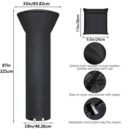 Hualedi Patio Heater Covers with Zipper and Storage Bag,Waterproof,Dustproof,Wind-Resistant,Sunlight-Resistant,Snow-Resistant,Black,87'' Height x 33" Dome x 19" Base