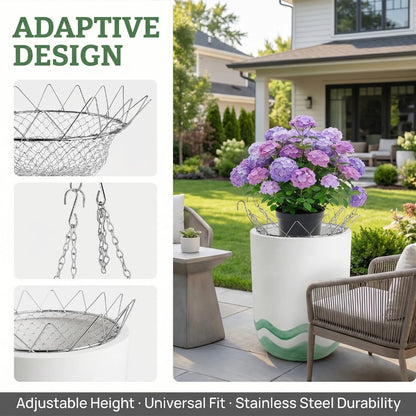 Adjustable Planter Insert, Heavy-Duty Rustproof Stainless Steel Plant Riser for Large Pots, Outdoor and Indoor Flower Pot Filler with Chains, Decorative Plant Elevator for Home Patio Balcony Garden