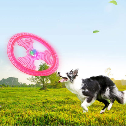 Wandrola Flying Disc Dog Sport Toy with Flashing LED Lights, Light Up Pet Disk for Ultimate Night Time Play, Blue