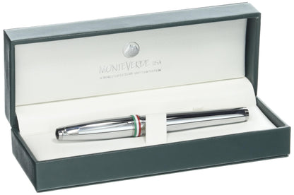 Monteverde USA Aldo Domani Italia Fountain Pen Mirror Chrome - Flex Nib - Luxury Writing Pen - Italian Design - JoWo Stainless Steel Nib - Smooth Ink Flow - Refillable - Gift Box Included