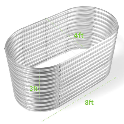 Land Guard 8x4x3ft Oval Galvanized Raised Garden Beds, Large-Capacity Metal Planter Box Outdoor, Durable Deep Raised Garden Bed 3ft Tall, Raised Beds for Gardening Vegetables, Classic Silver