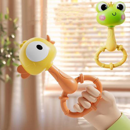 HAOHAOSHUA Infant Rattle and Teether Toy Set, 8PCS Baby Rattles Toys with Crinkle Sound,Teething Ring,Squeeze Toy for 3+ Months,Colorful Animal Design (Lion, Crab, Frog, Bird) for Sensory Development