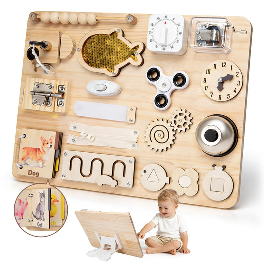 GNAYUIJ Montessori Large Busy Board for 1 2 3 4,Wooden Sensory Activity Toys,Fine Motor Skills & Early Learning for Toddler Baby Boys Girls Gifts for ADHD & Autistic Kids Children