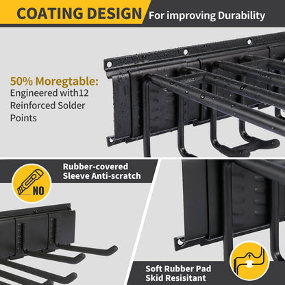 Dovalunetra 66'' Heavy-Duty Garage Tool Organizer Wall Mount – 720lbs Capacity Metal Rack with Adjustable Hooks for Rake, Broom, Shovel, Snowboard & Garden Tools