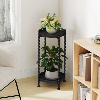 YINMIT Plant Stand Indoor Outdoor, 2 Tier Metal Plant Stand, Metal Spindle Poles Plant Stands Outdoor, Corner Flower Pot Stand, Plant Tables Indoor for Patio Garden Balcony Living Room Black