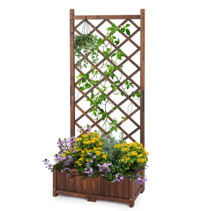Outvita Wood Planter with Trellis, 29" x 17" x 67" Outdoor Raised Garden Bed with Drainage Holes, Vertical Standing Planter Box for Climbing Plants Vegetable in Garden, Patio, Balcony (Brown)