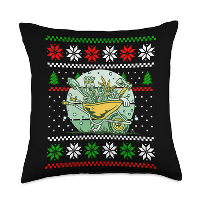 Gardener Gardening Christmas Design Co. Christmas Wheelbarrow Gardening Lover Xmas Design Throw Pillow, 18x18, Multicolor
