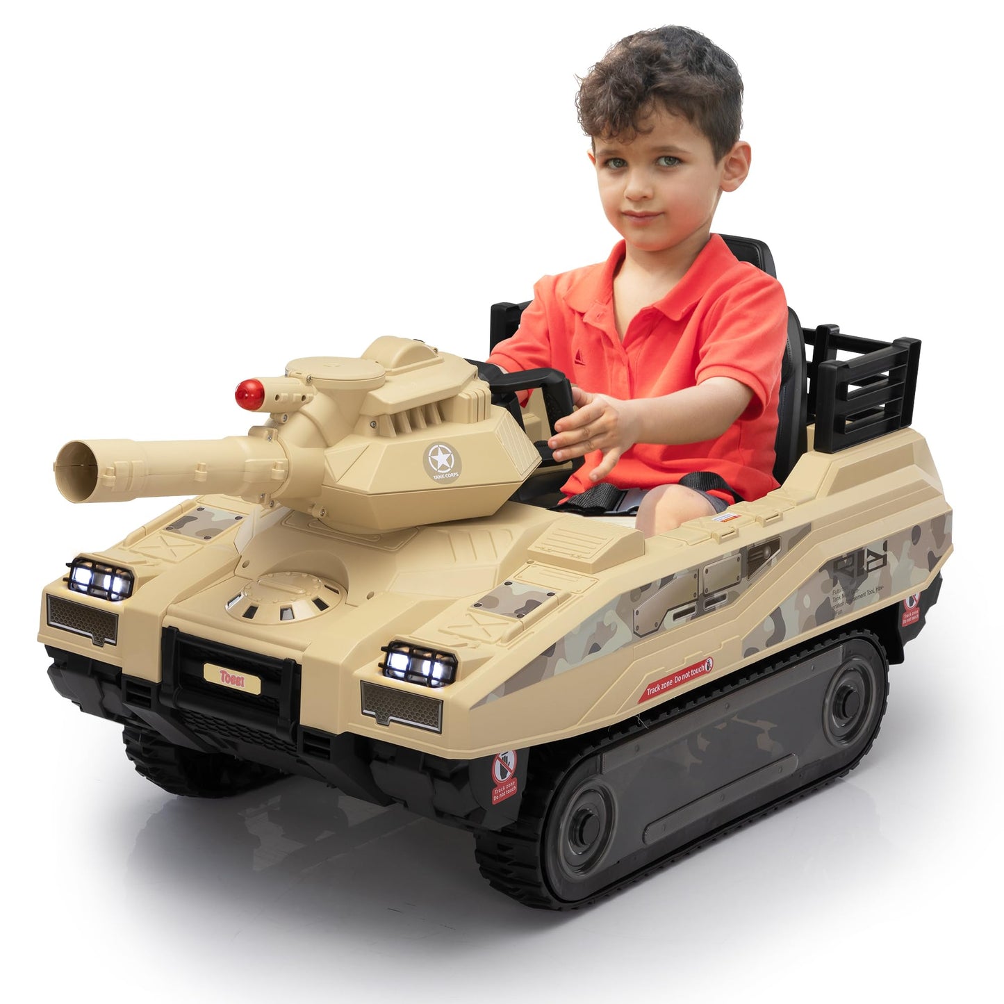 TOBBI 24V Electric Kids Ride on Toys, Battery Powered Tank Car for Toddlers to Drive with Remote Control/8 Missiles/360°Spin/Rubber Tracks/Music, Off-Road Vehicles for Boy&Girl Aged 3-8 Years
