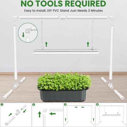 Wolezek Grow Lights for Seed Starting with 6/9/12H Timer, 2ft T5 144 LEDs Full Spectrum Grow Light Seedling with Stand for Indoor Plants, 32W High Output Seed Starter Light Kit, Height Adjustable