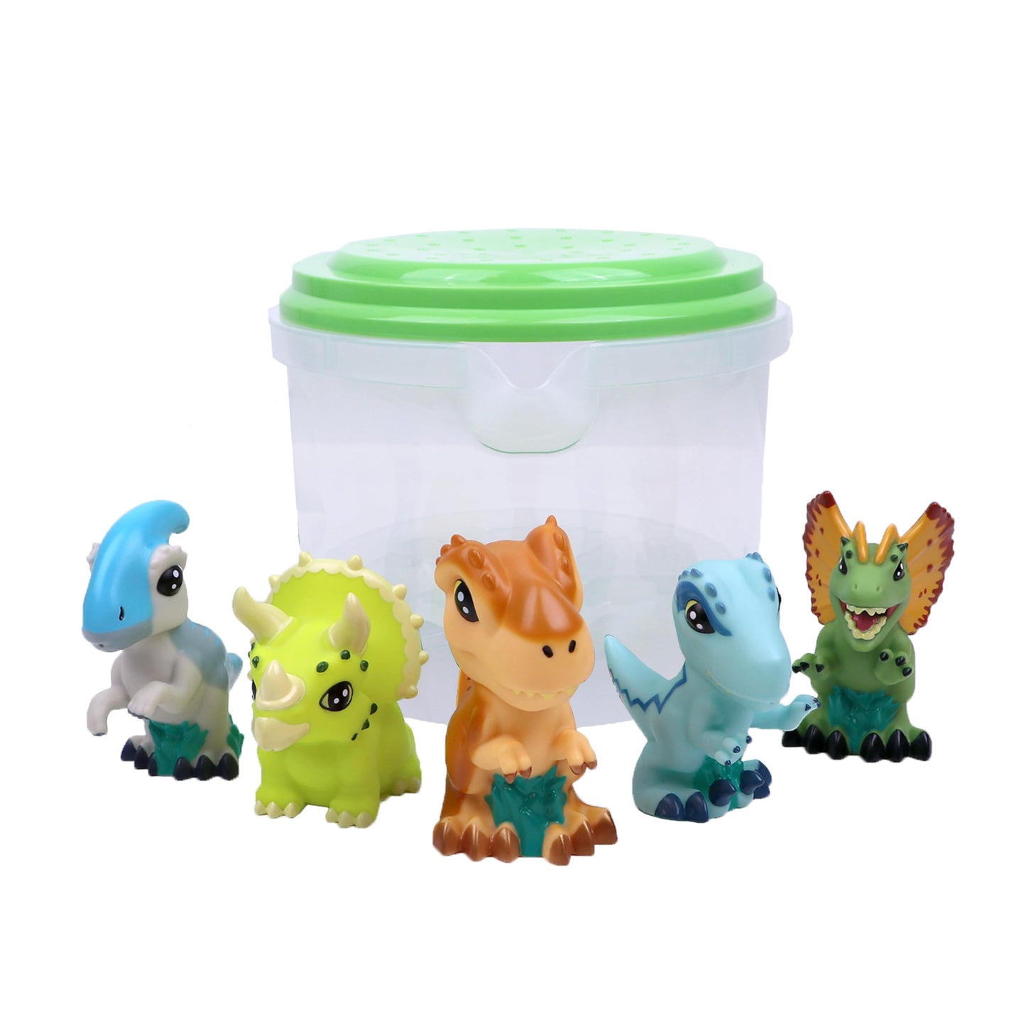 NBC Universal Jurassic World 5 Piece Jumbo Squirter Bucket - Bath Toys for Baby and Toddlers - Includes Organizer Bucket - Store Bath Time Water Toys