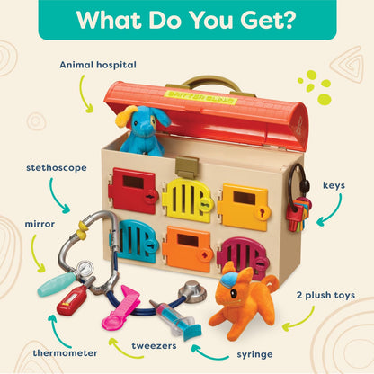B. toys – Critter Clinic Vet Set – Pretend Play Animal Hospital Toy for Toddlers & Kids – 14 Pieces Pet Care Set with Tools & Plush Toys – 2+ Years