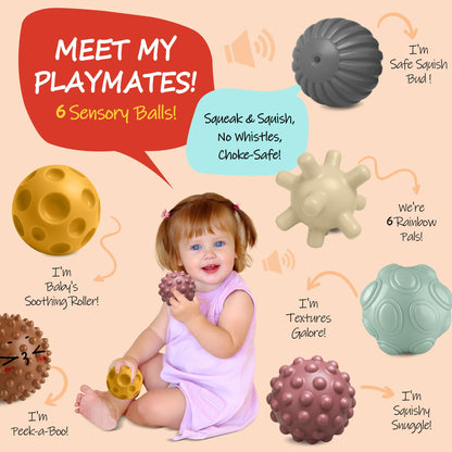ROHSCE Sensory Balls for Babies 6-12 Months, 6PCS Textured Sensory Ball Set, Montessori Toy for Baby Development, Soft Infant Toy for Fine Motor Skills, Early Learning Gift for Baby