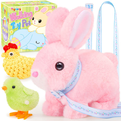 Tagitary Easter Plush Toys Walking Bunny for Kids, Stuffed Bunny with Sounds,Interactive Toys with Leash,Wind Up Toy, Can Hop,Wiggle Ears,Twitch Nose,Ideal Easter Gifts for Toddlers