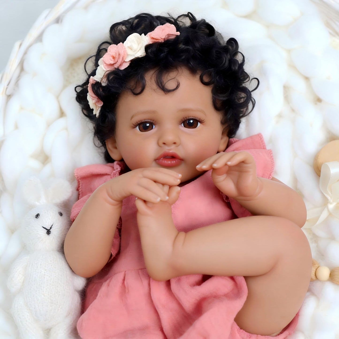 SCOM 18 Inch Reborn Baby Doll Black Girl - Realistic African American Newborn Girl Dolls, Real Lifelike Dolls with Soft Weighted Body, Poseable Real Baby Reborn Gift Toy for 3+ Years Old Kids