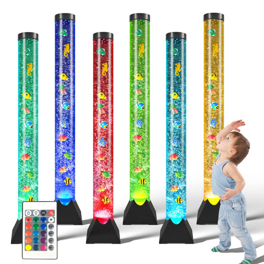 TOPSUPPLIES Large 4ft Sensory LED Water Bubble Tube Lamp (Aquarium Sensory Fish Tube Floor Light) with 16 Color Changing Night Light Effects - Autism & ADHD Friendly, Ideal Gift for Kids & Adults