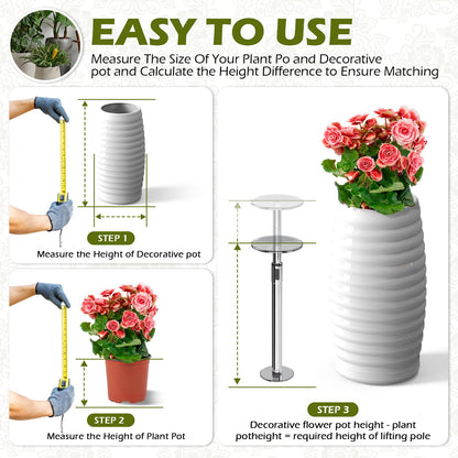 2 Set Adjustable Plant Risers for Inside Pot, Planter Insert for Large Pot, 19.5-32'' Rise Filler Riser of Tall Flower Pots, Metal Lift Insert for Tall Taper Flower Pots (6"8"10" Base or Top)