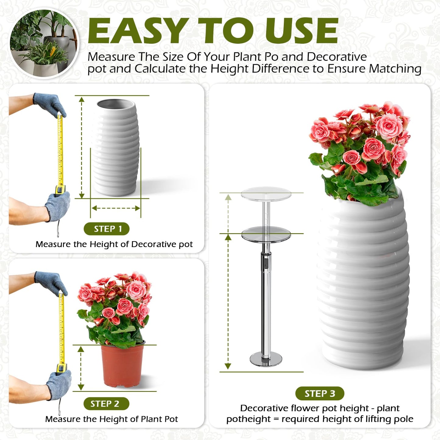 Hazztoll Adjustable Plant Risers for Inside Pot, Planter Insert for Large Container, 19.5-32'' Rise Filler Riser of Tall Flower Bed, Metal Lift Insert for Tall Taper (6 “8“10” Base or Top)
