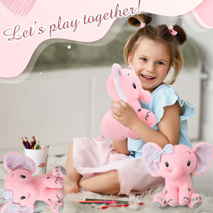 HyDren 12 6 Pieces Elephant Stuffed Animals 8 Inch Big Ear Stuffed Elephant Animal Plush Toy Gift for Baby Shower Boys Girl, Woodland Nursery Bed Decor Birthday Party Supplies (Pink)