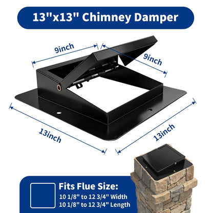 13"x13" Top Mount Chimney Damper with Hand Crank Controller, Thickened Galvanized Steel Fireplace Damper for Wood Burning Masonry Fireplaces, Fully Enclosed Sealing, Energy Efficient & Weatherproof