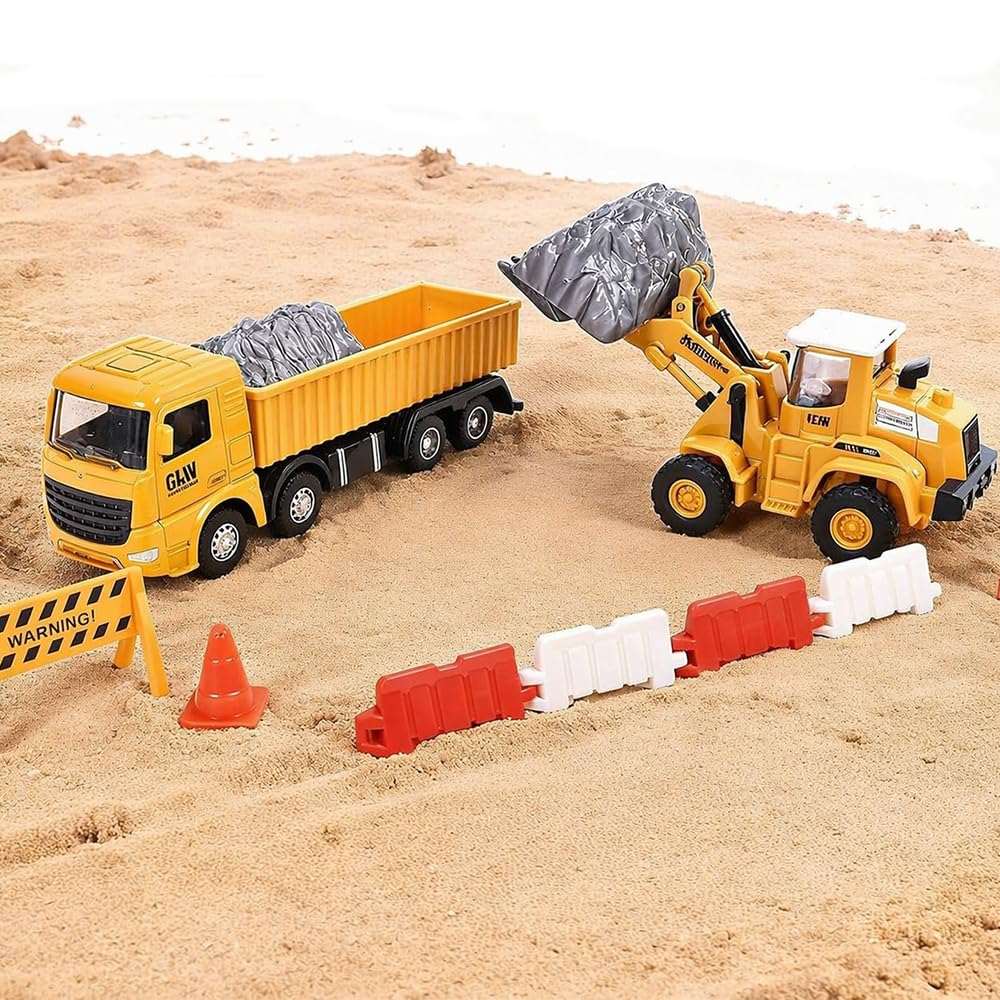 Unimoly Alloy Mini Construction Vehicles, 3Pcs Die-cast Metal Toy Set with Pull Back Action - Excavator, Dump Truck, Bulldozer for Toddlers & Kids 3 4 5 6 7 Years Old Boys Toys