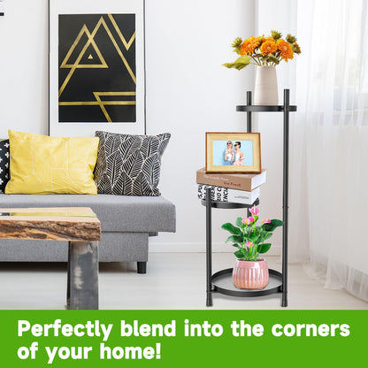 MeyRolizn 3-Tier Metal Plant Stand for Indoor & Outdoor, Heavy Duty Corner Flower Shelf Display Rack for Living Room Balcony Patio Garden Bedroom Classroom Black (Black-B)