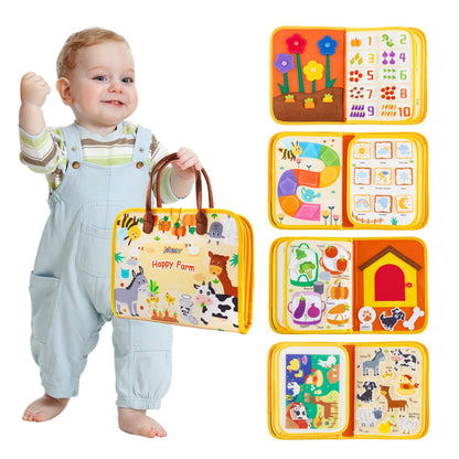 Jollybaby Montessori Activity Busy Book for Toddlers, Preschool Educational Learning Busy Board for 3 Year Old, Felt Quiet Book Birthday Gift - Farm