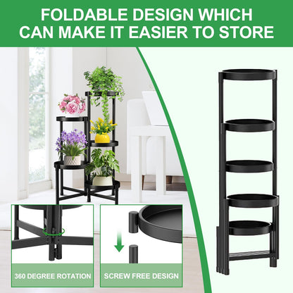 Atpddpey Plant Stand Indoor Outdoor 5 Tier Black Metal Plant Holder 31 in Tall 9 in Wide,Tiered Flower Pot Display Stand,Multiple Plant Stand for Living Room Corner Garden Patio Lawn Balcony