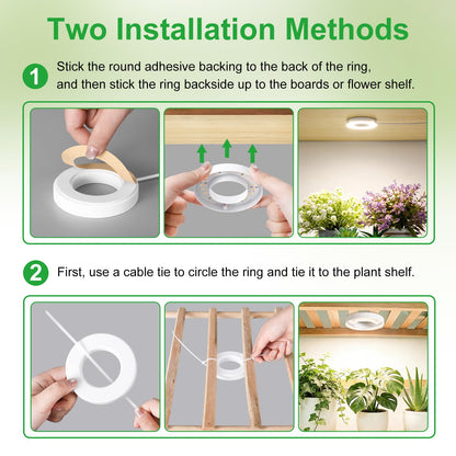 RWNTAO 3.54" Ceiling Grow Light for Indoor Plants, Warm&White Full Spectrum Plant Light, Growing Lamp with 6/12/16H Auto Timing, 10 Dimmable Brightness Levels for Small Plants,2Head