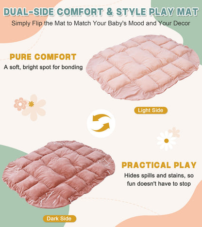 5-in-1 Baby Play Gym and Tummy Time Mat, 12 Learning Cards, Plush Activity Mat with 6 Toys, Baby Gym, Convertible to Ball Pit, Baby Gift, Pink