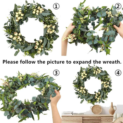 Eucalyptus Wreath, 20" White Berries Artificial Greenery Olives Leaves Spring Wreath,Holiday Large Front Door Wreath for Porch Outdoor Farmhouse Window Wedding Wall Home Decoration