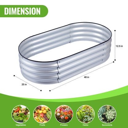 Backyard Expressions Home Galvanized Raised Garden Bed Kit 4x2x1ft, Planter Box Raised Garden Beds Outdoor, Easy Assembly Metal Raised Bed for Gardening Vegetables, Fruits, Flowers - Silver