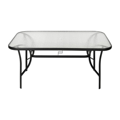 Flash Furniture Tory Rectangle Patio Table with Umbrella Hole, Commercial All-Weather Table with Heat Resistant Tempered Glass, Steel Tube Frame, 35x 59, Black