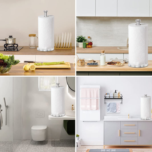 GWGTHZ Silver Standing Paper Towel Holder for Kitchen& Bathroom Countertop,Under Counter, Table Or BBQ, Standard or Jumbo-Sized Roll Paper (with Stainless Steel Base)