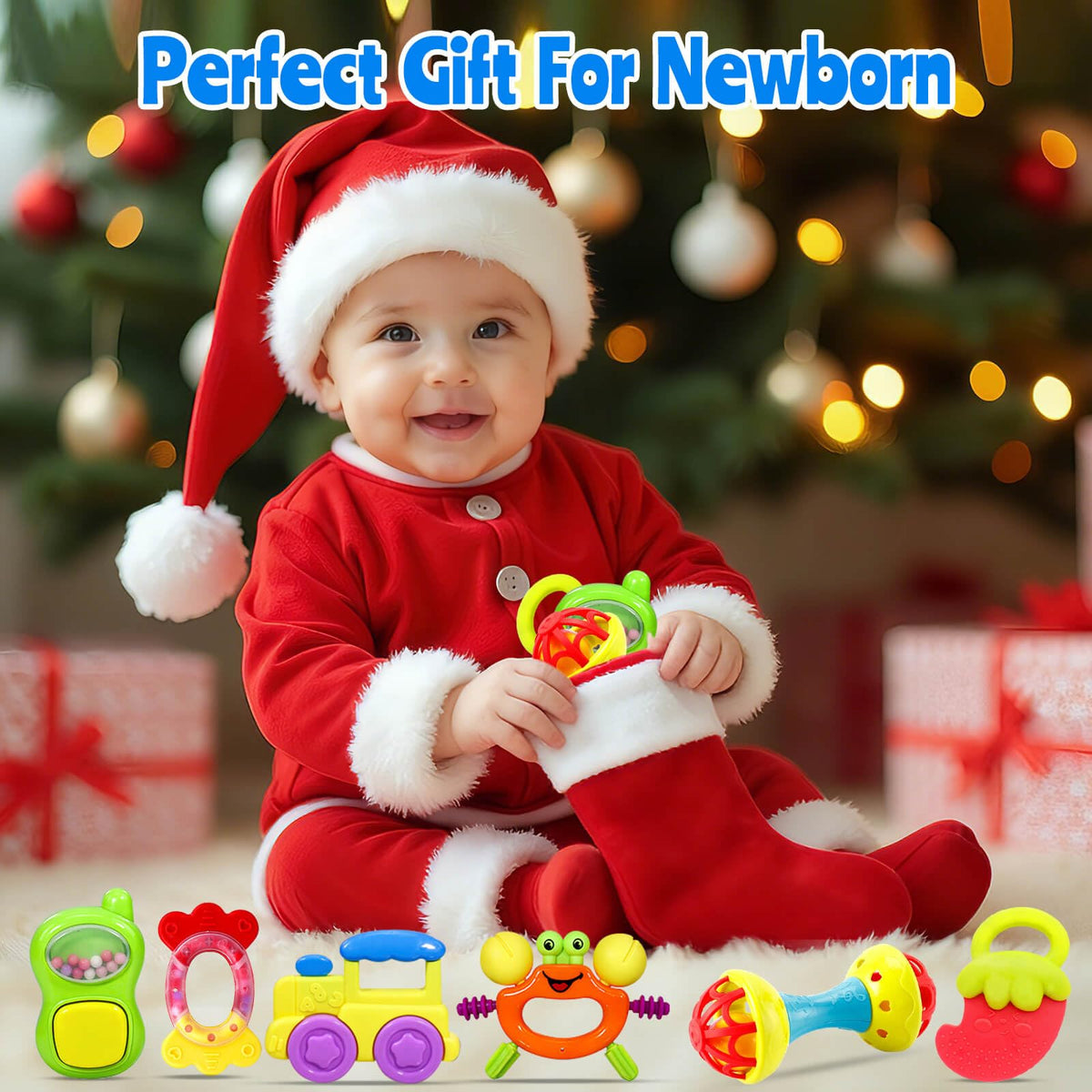 Baby Toys 0-6 Months - Baby Rattles Teething Toys 3-6 Month Infant Toys 6-12 Months Teether Toy 3 4 5 6 Month Old Newborn Essentials Must Haves Wrist Socks Toddler Stocking Stuffers Christmas Gifts