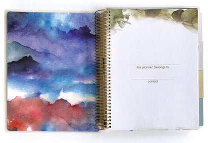 Paper House Productions 12 Month Undated 9.5" Planner with Month and Event Flag Stickers - Watercolor Flora