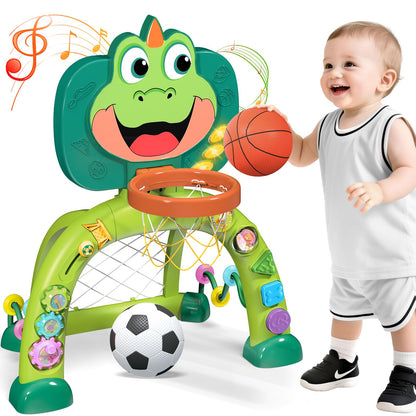 Marstone Baby Boy Toys for 1 2 3 Year Old Gifts: Toddler Basketball Hoop and Soccer Goal Activity Center Toys with Sound and Music for Kids, Girls 1-3, Interactive 1st First Birthday Present