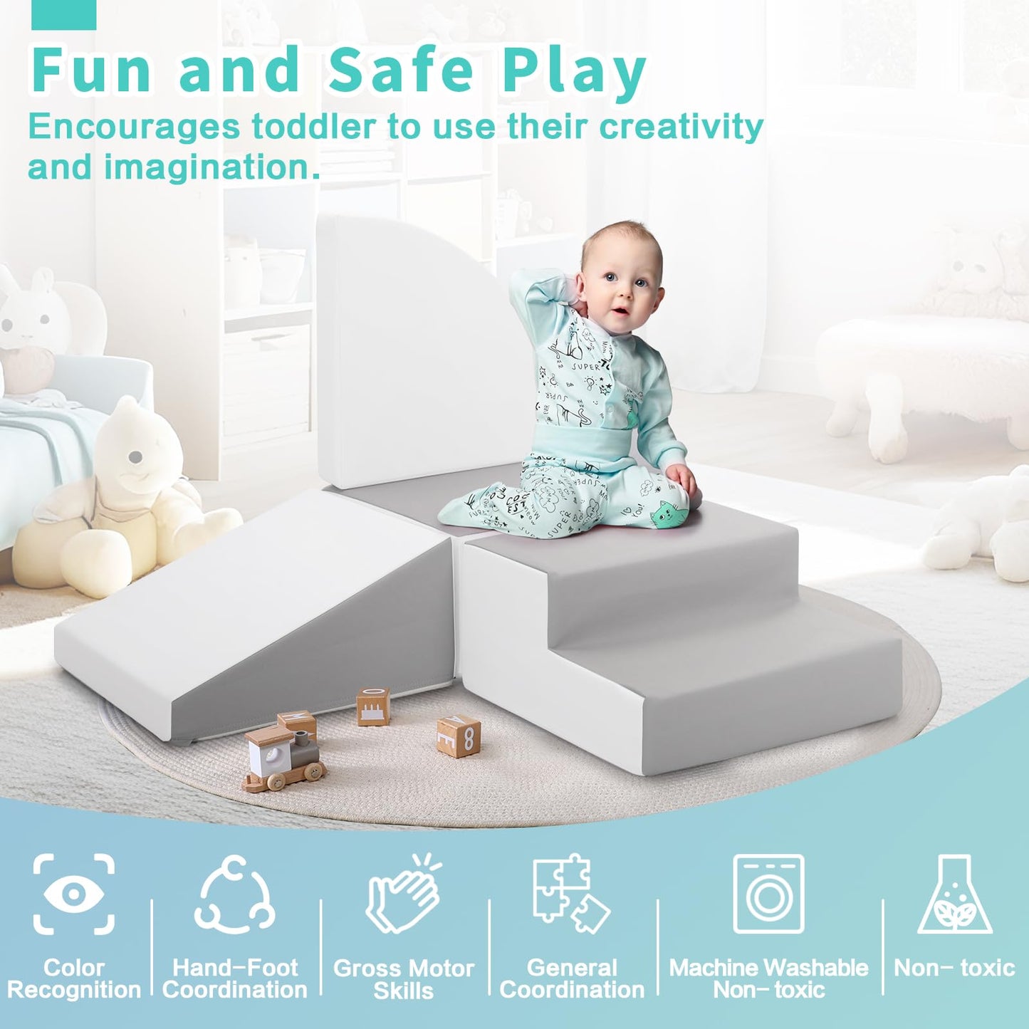 TODIBY Foam Blocks Climbing for Kids: Toddler Toys for Indoor and Outdoor Fun - Soft PU Leather Play Structure for Crawling and Sliding - Ideal for Playhouse and Play Gym Activities