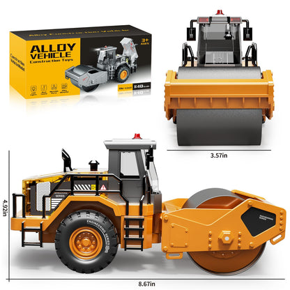 Pupu Pig Kids Metal Construction Toys - Steam Roller, Upgraded Construction Vehicle with Lights and Sounds, Die-Cast Model Toy Car, Road Roller Toy for Boys Girls Toddlers Kids Gift, Ages 3+, Yellow
