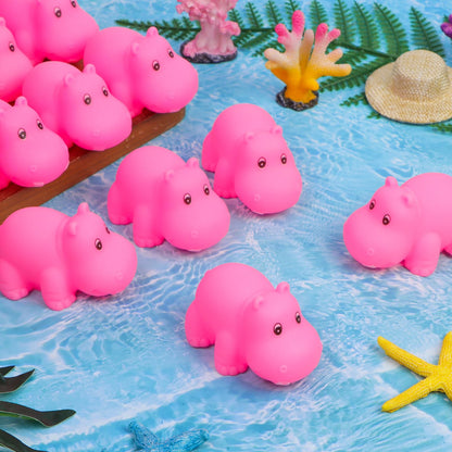Youdaju 50 Pcs Rubber Hippo Baby Bath Toys Cute Floating Animal Bath Squirts Pink Hippo Bath Buddy Squirter Toys for Toddlers Fun Water Squirting Bathtime Play for Bathtub and Pool,Summer Beach Decor