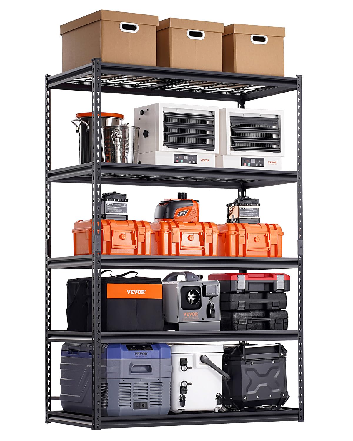 VEVOR Storage Shelves, 3000 lbs, 5 Tier Heavy Duty Garage Shelving, 24" D x 48" W x 72" H Adjustable Metal Shelves for Industrial Shelving Unit Utility Shelf, for Kitchen, Warehouse, Basement, Black