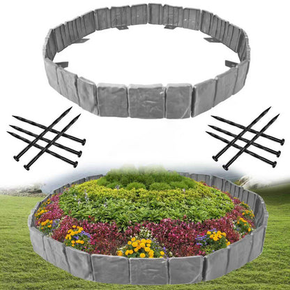KBJALQ Garden Edging Border with Anchoring Spikes,Plastic Landscape Edging Border Imitation Stone Fence for DIY Outdoor Yard Landscaping (20pcs/16 FT, Gray)