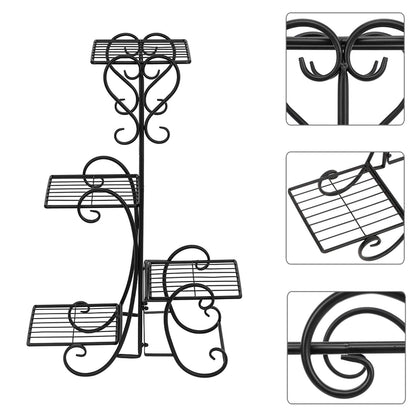Plant Stand Indoor Outdoor - 4 Tier Corner Shelf Shelves Decoration Display Rack - Metal Wrought Iron Multi Flower Planter Potted Holder Organizer for Living Room Balcony Garden Patio Black