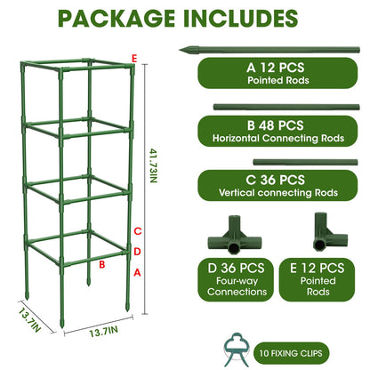 MQHUAYU 3 Pack Tomato Cages,Square Tomato Plant Stakes Support Cages Trellis for Garden Climbing Vegetables Flowers Fruits,Extra Bold