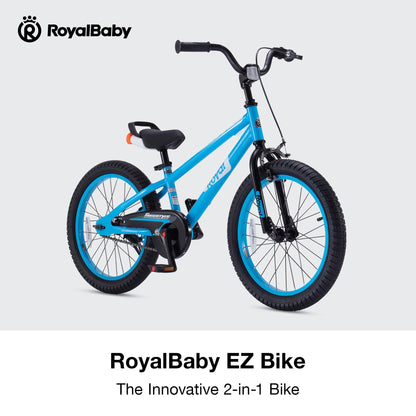 RoyalBaby Freestyle EZ Kids Bike, Easy Learn Balancing to Biking, 18 Inch Balance & Pedal Bicycle, Instant Assembly Boys Girls Ages 5-9 Years, 18" Blue