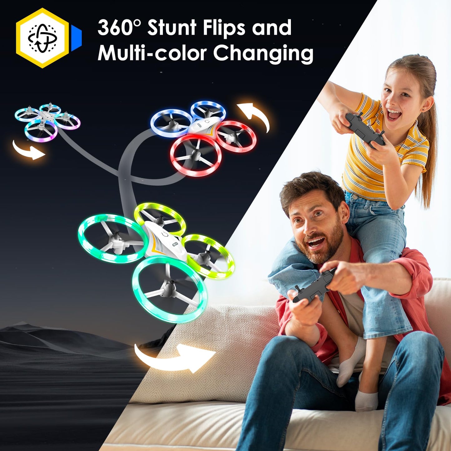 HALIVITA Drones for Kids, RC Drone with Cool Led Lights Mini Remote Control Beginner Drone Indoor Outdoor RC Quadcopter with 3D Flip and 2 Rechargeable Battery Flying Toys Gift for Boys Girls, White