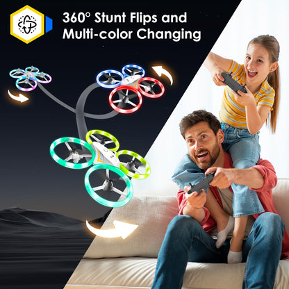 HALIVITA Drones for Kids, RC Drone with Cool Led Lights Mini Remote Control Beginner Drone Indoor Outdoor RC Quadcopter with 3D Flip and 2 Rechargeable Battery Flying Toys Gift for Boys Girls, White