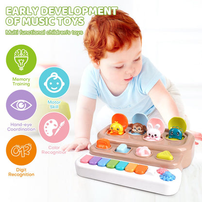 LESSETI Pop Up Music Toy with Piano Keyboard - Interactive Cause and Effect Animal Game for 1-3 Year Olds, STEM Learning Educational Baby Toy with Music & Lights for Toddlers 6-12 Months