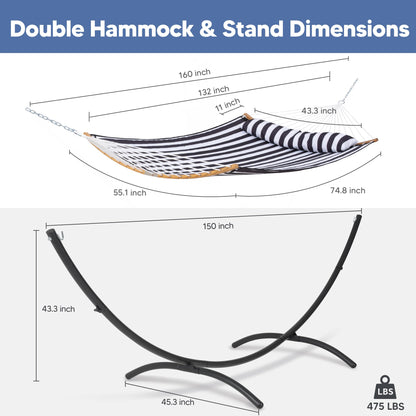 SUNCREAT Hammocks for Outside with Stand, Porch Hammock and Stand, 475 lbs Capacity, Patent Pending, Black & White